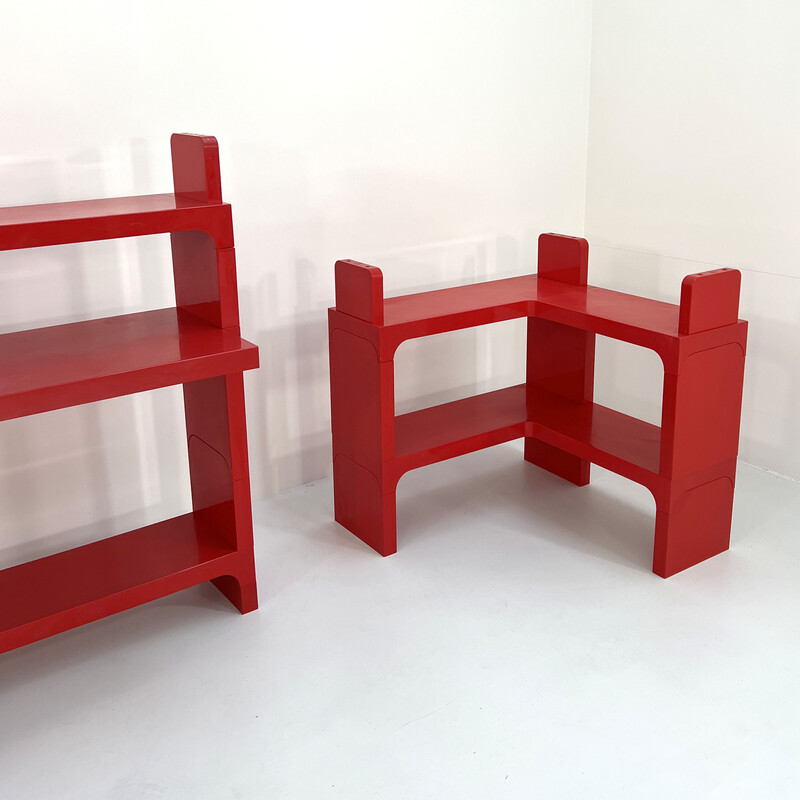 Vintage red modular shelf with desk by Olaf Von Bohr for Kartell, 1970s