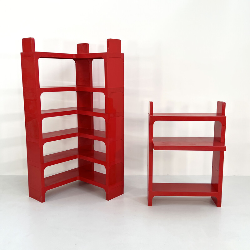 Vintage red modular shelf with desk by Olaf Von Bohr for Kartell, 1970s