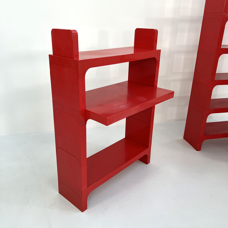 Vintage red modular shelf with desk by Olaf Von Bohr for Kartell, 1970s