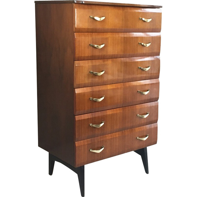 Mid century chest of drawers with brass handles - 1960s