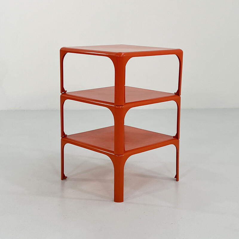 Set of 3 vintage orange Demetrio 45 side tables by Vico Magistretti for Artemide, 1970s