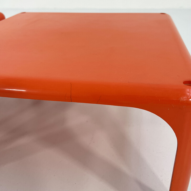 Set of 3 vintage orange Demetrio 45 side tables by Vico Magistretti for Artemide, 1970s