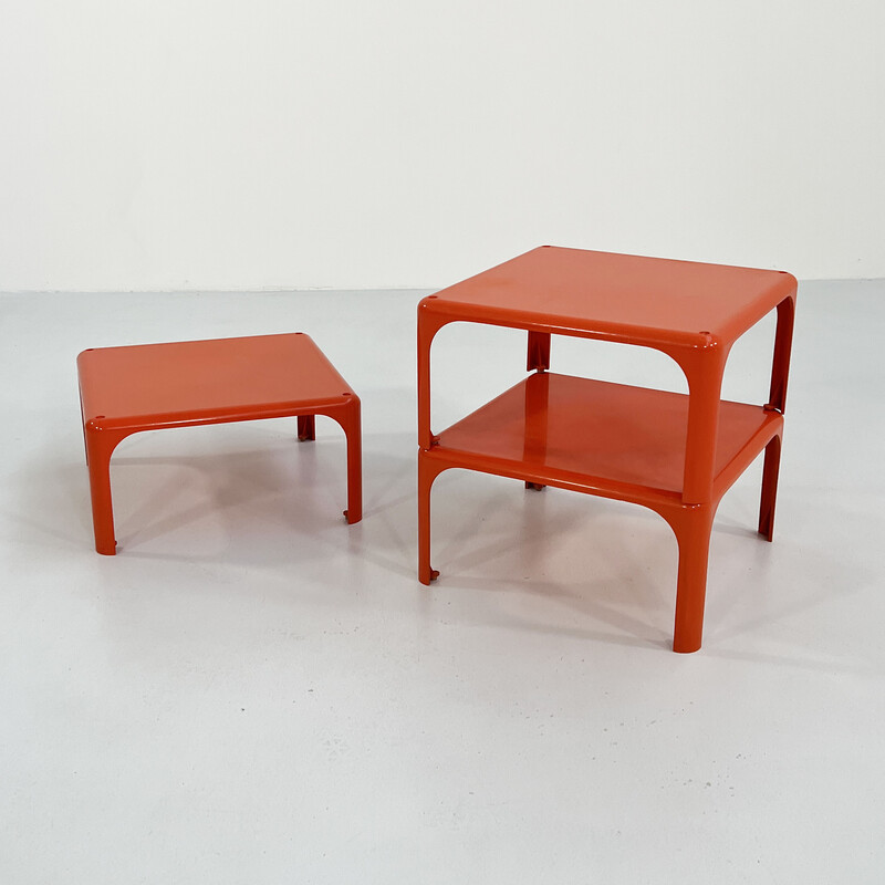 Ensemble de 3 tables d'appoint vintage Demetrio 45 orange par Vico Magistretti pour Artemide, 1970