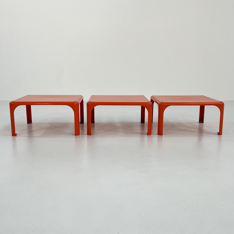 Set van 3 vintage oranje Demetrio 45 bijzettafeltjes door Vico Magistretti voor Artemide, jaren 1970