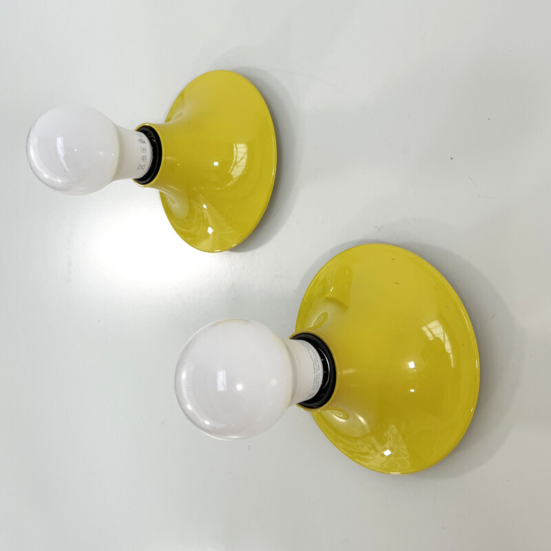 Paire d'appliques vintage Teti jaunes par Vico Magistretti pour Artemide, 1970