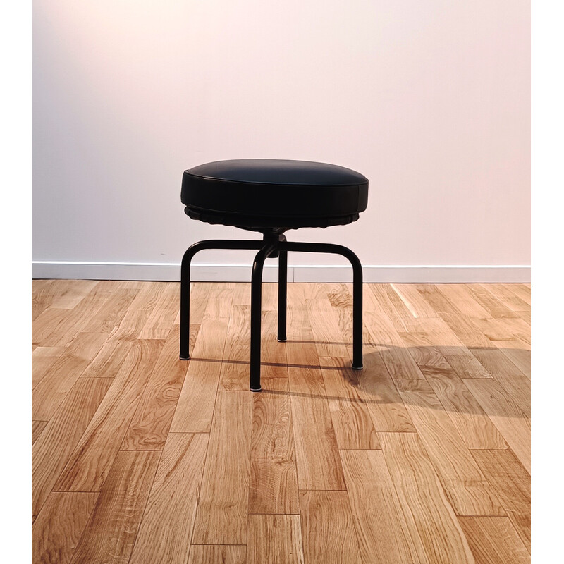 Vintage Lc8 stool in leather and metal by Charlotte Perriaud for Cassina