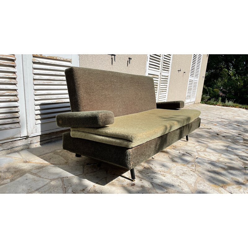 Canapé-lit vintage façon Clic-Clac en bois et mousse, 1950