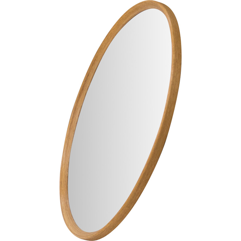 Miroir rond vintage en bois de chêne