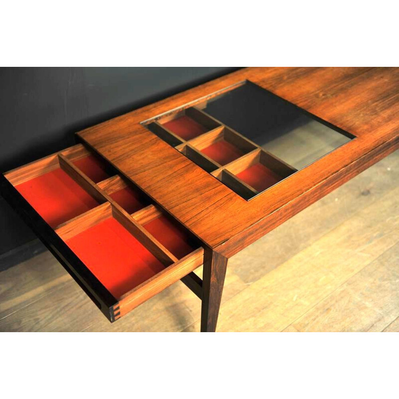 Scandinavian Rosewood and glass coffee table - 1960s