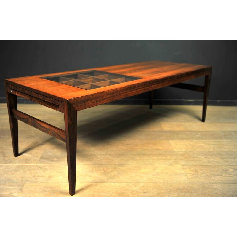 Table basse Scandinave en palissandre et en verre - 1960