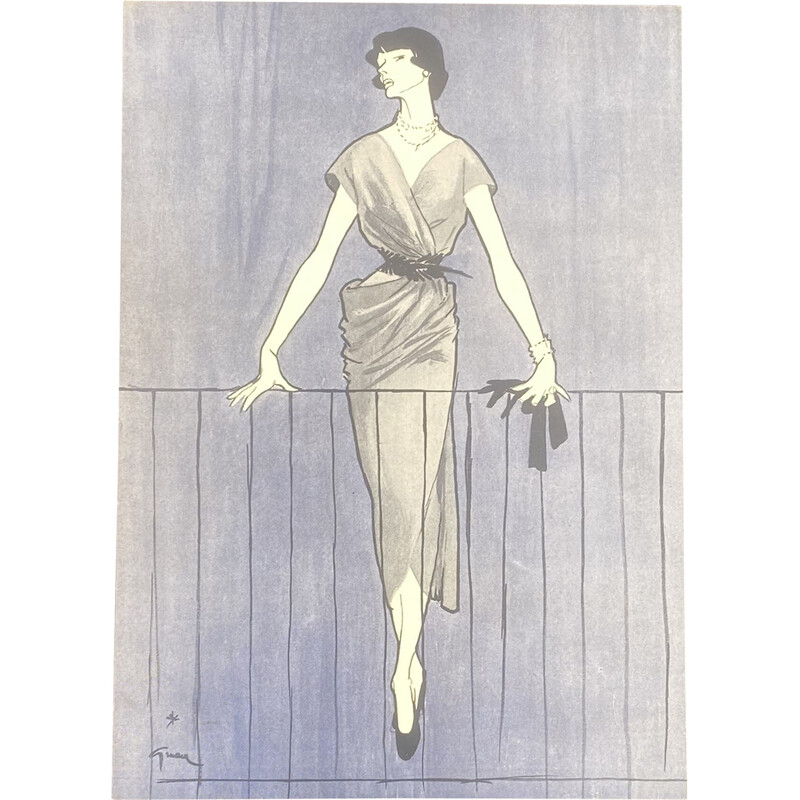 Vintage mode illustratie door René Grau voor Marcel Rochas, 1948