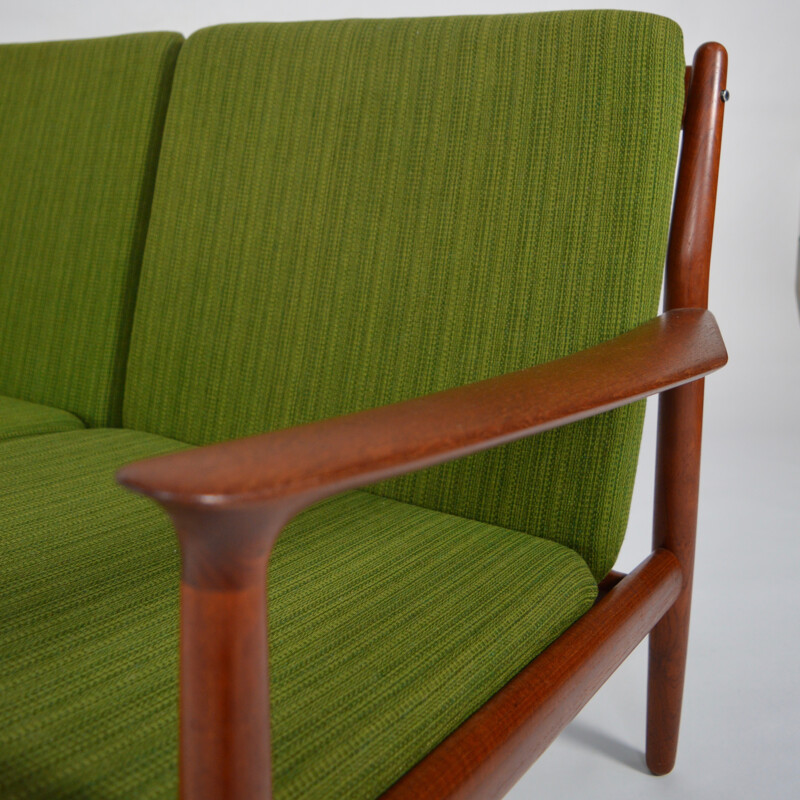 Glostrup green 3-seater sofa in teak and cotton, Grete JALK - 1960s