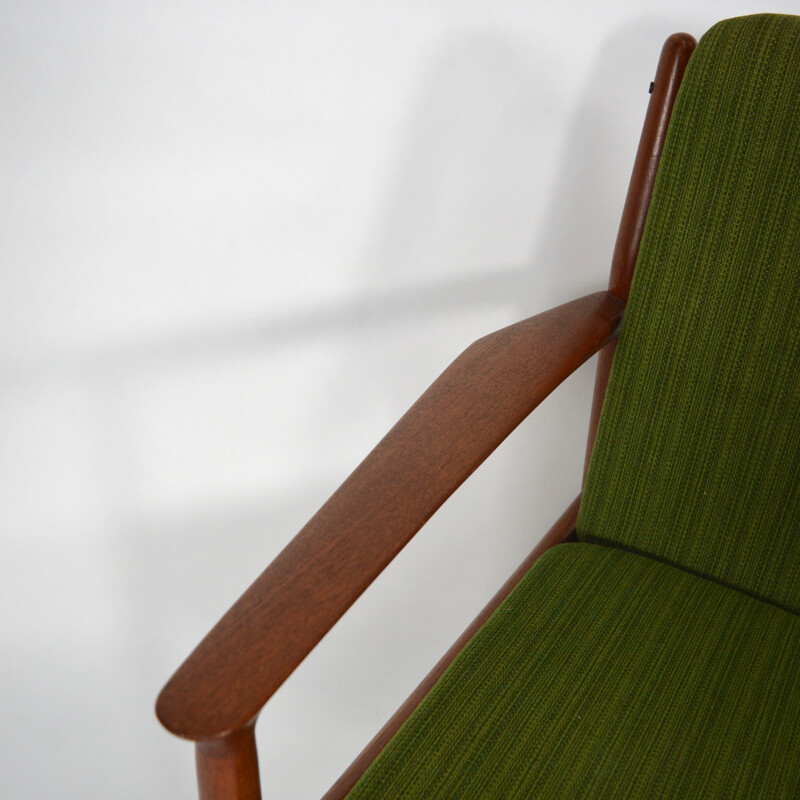 Glostrup green 3-seater sofa in teak and cotton, Grete JALK - 1960s