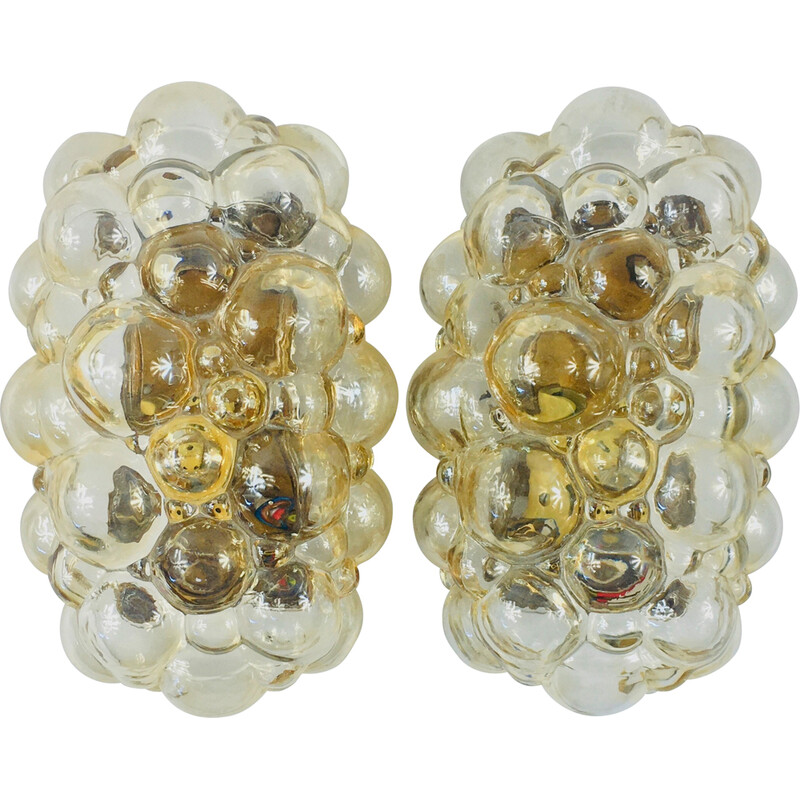 Pair of vintage amber bubble glass wall lamps by Helena Tynell for Limburg, Germany 1960s