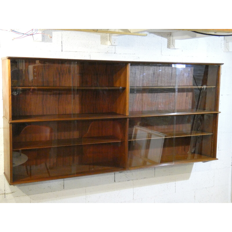 Vintage mahogany and glass shelf by Didier Rozaffy for Oscar, 1950