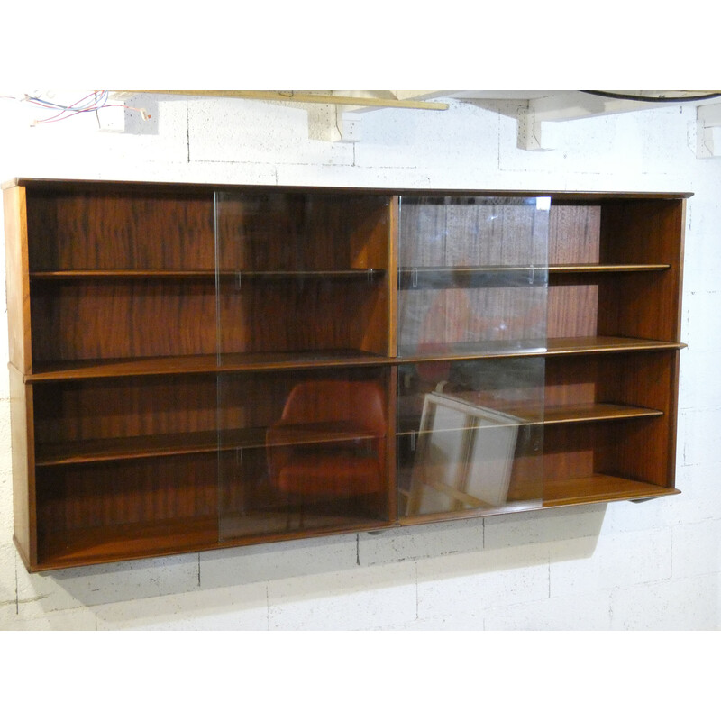 Vintage mahogany and glass shelf by Didier Rozaffy for Oscar, 1950