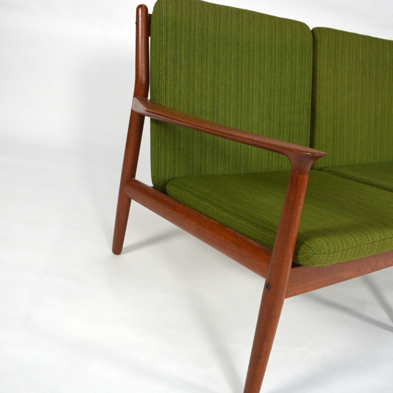 Glostrup green 3-seater sofa in teak and cotton, Grete JALK - 1960s