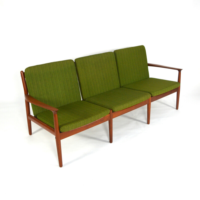 Glostrup green 3-seater sofa in teak and cotton, Grete JALK - 1960s