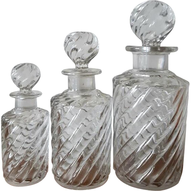 Conjunto de 3 garrafas de cristal Baccarat vintage, modelo Bambou, 1910