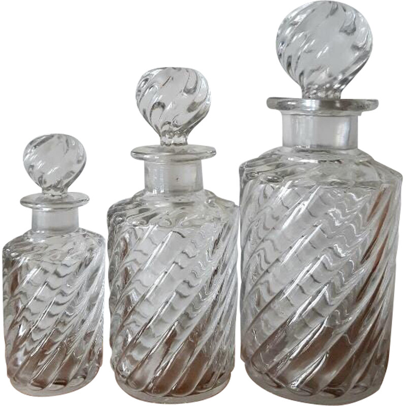 Set of 3 vintage Baccarat crystal bottles model Bamboo, 1910