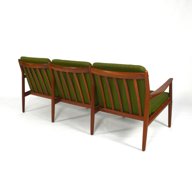 Glostrup green 3-seater sofa in teak and cotton, Grete JALK - 1960s