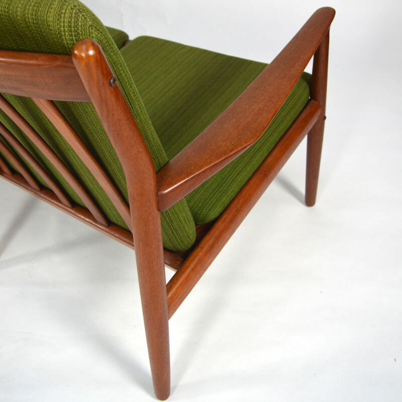 Glostrup green 3-seater sofa in teak and cotton, Grete JALK - 1960s