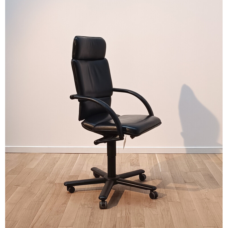 Vintage black stained aluminum and leather upholstered office chair by Martin Stoll