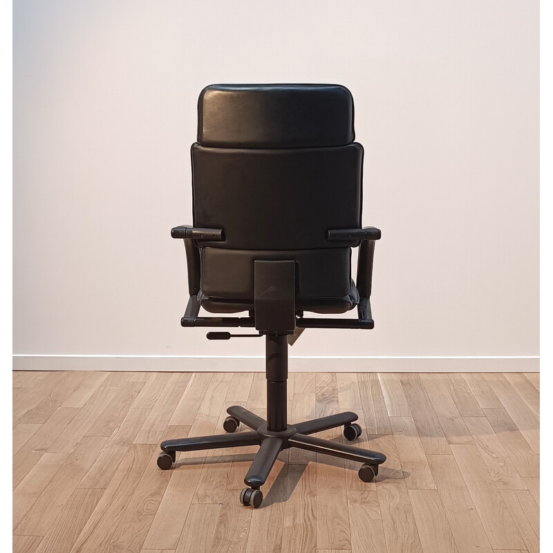 Vintage black stained aluminum and leather upholstered office chair by Martin Stoll