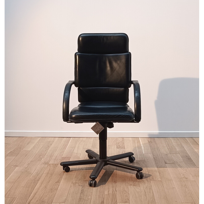 Vintage black stained aluminum and leather upholstered office chair by Martin Stoll