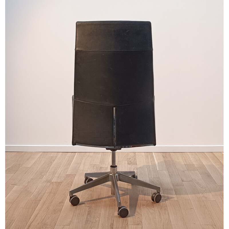 Cadeira giratória Vintage em alumínio cromado e couro preto
