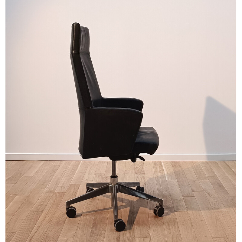 Vintage swivel executive chair in chromed aluminum and black leather