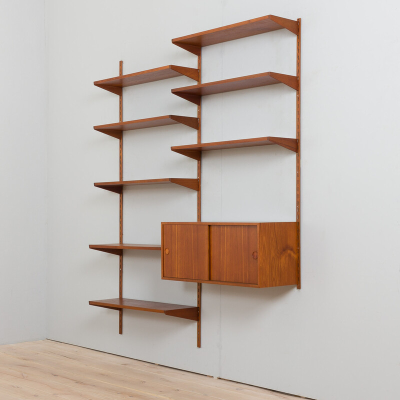 Vintage two bay teak wall unit by Kai Kristiansen for Fm Mobler, Denmark 1960s