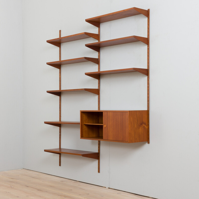 Vintage two bay teak wall unit by Kai Kristiansen for Fm Mobler, Denmark 1960s