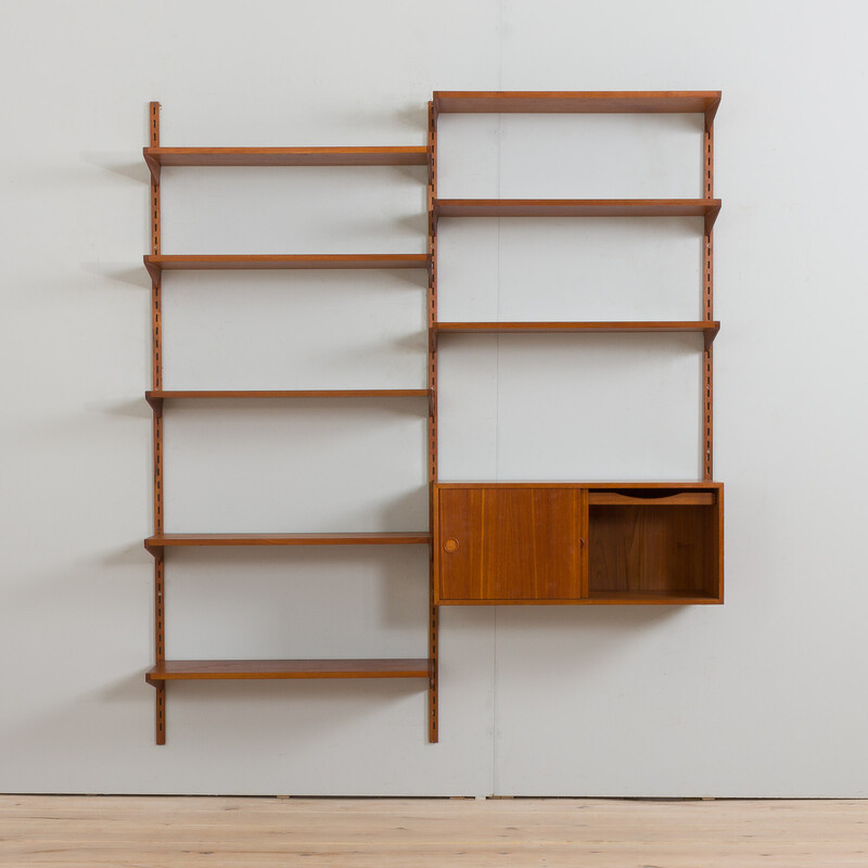 Vintage two bay teak wall unit by Kai Kristiansen for Fm Mobler, Denmark 1960s