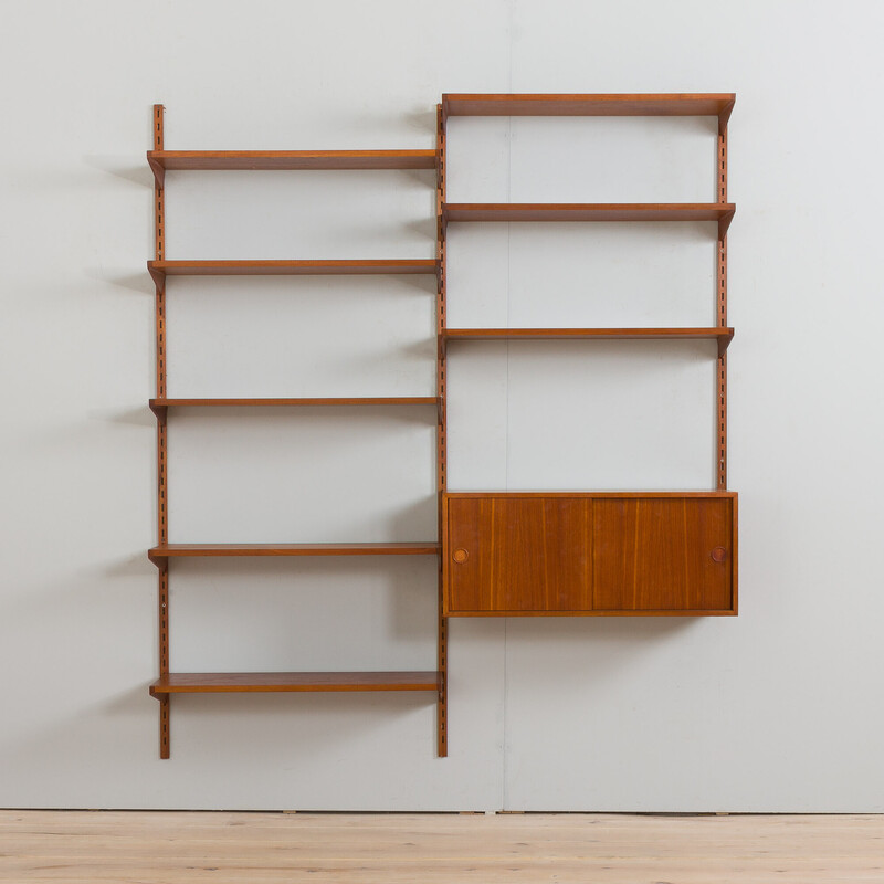 Vintage two bay teak wall unit by Kai Kristiansen for Fm Mobler, Denmark 1960s