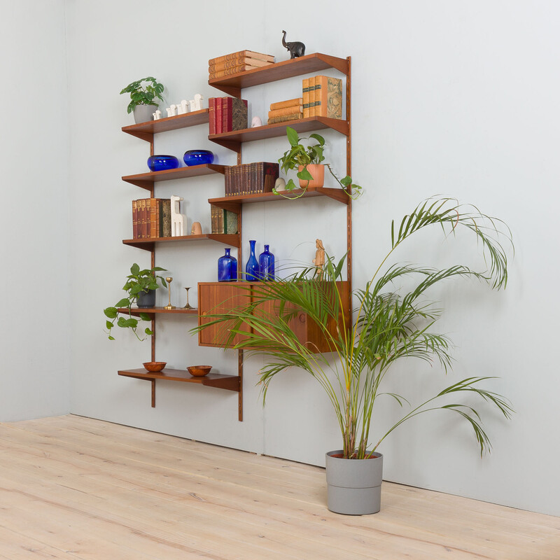 Vintage two bay teak wall unit by Kai Kristiansen for Fm Mobler, Denmark 1960s