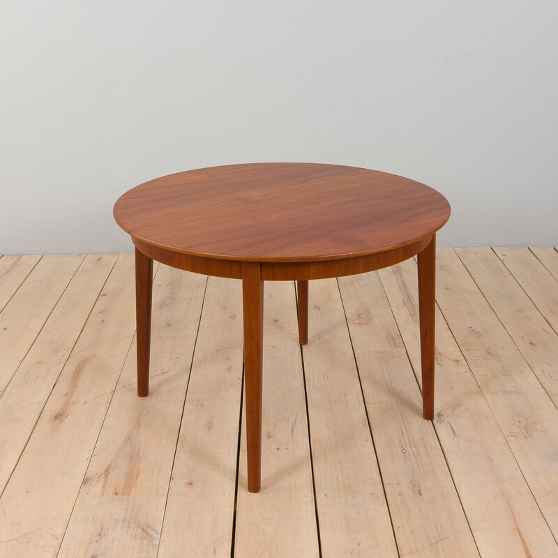 Vintage round teak extension table by Henning Kjaernulf, Denmark 1960s