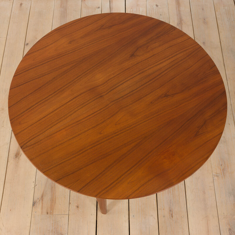 Vintage round teak extension table by Henning Kjaernulf, Denmark 1960s