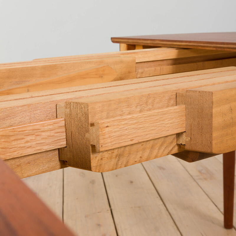 Vintage round teak extension table by Henning Kjaernulf, Denmark 1960s