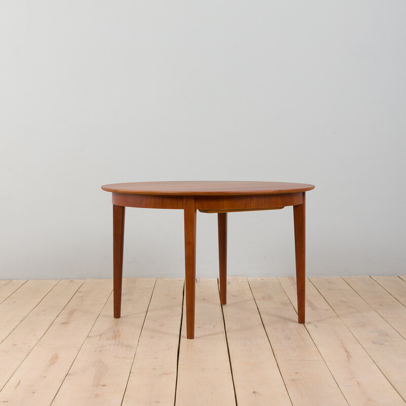 Vintage round teak extension table by Henning Kjaernulf, Denmark 1960s