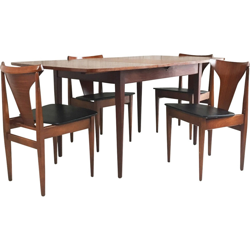 Mid century Danish extendable teak dining table with 4 chairs - 1970s