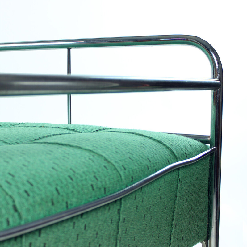 Cama de día Vintage Bauhaus en cromo curvado, Checoslovaquia años 40