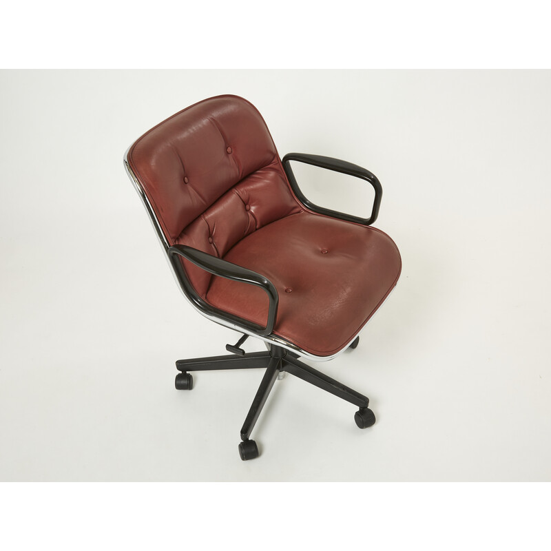 Cadeira de escritório em pele de conhaque vintage por Charles Pollock para Knoll, 1990