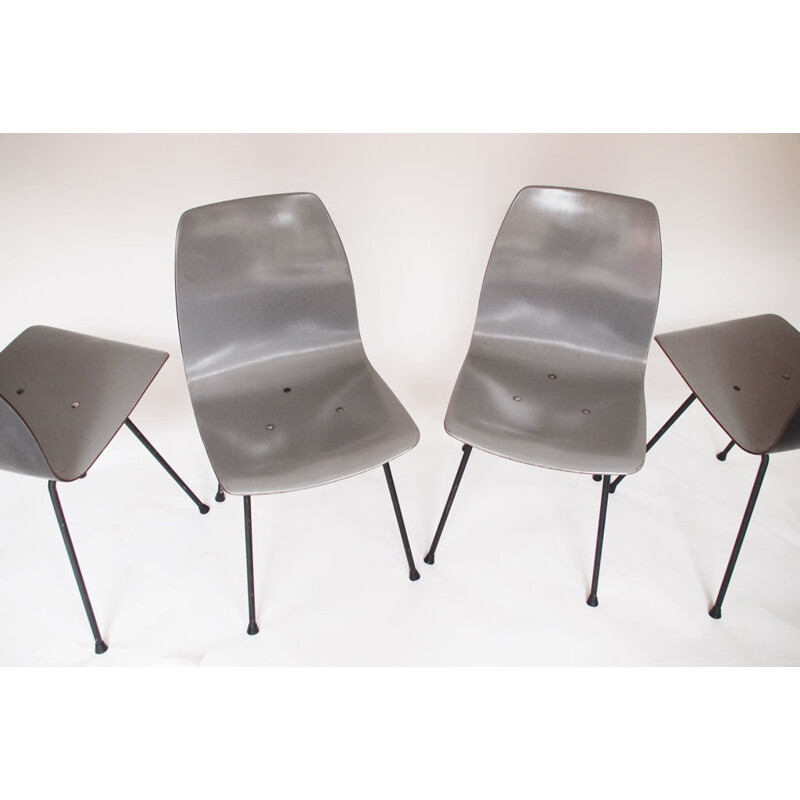 Thonet 4  "CM 131" metal and bakelite grey chairs, Pierre PAULIN - 1950s