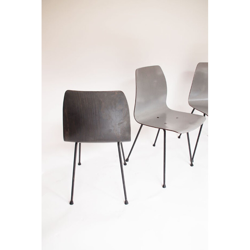 Thonet 4  "CM 131" metal and bakelite grey chairs, Pierre PAULIN - 1950s
