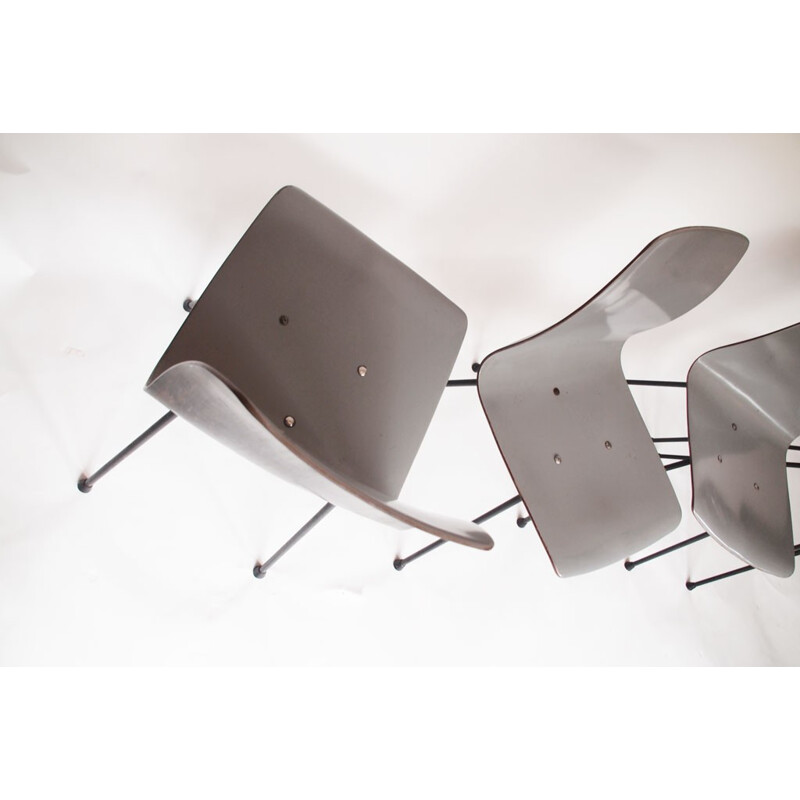 Thonet 4  "CM 131" metal and bakelite grey chairs, Pierre PAULIN - 1950s