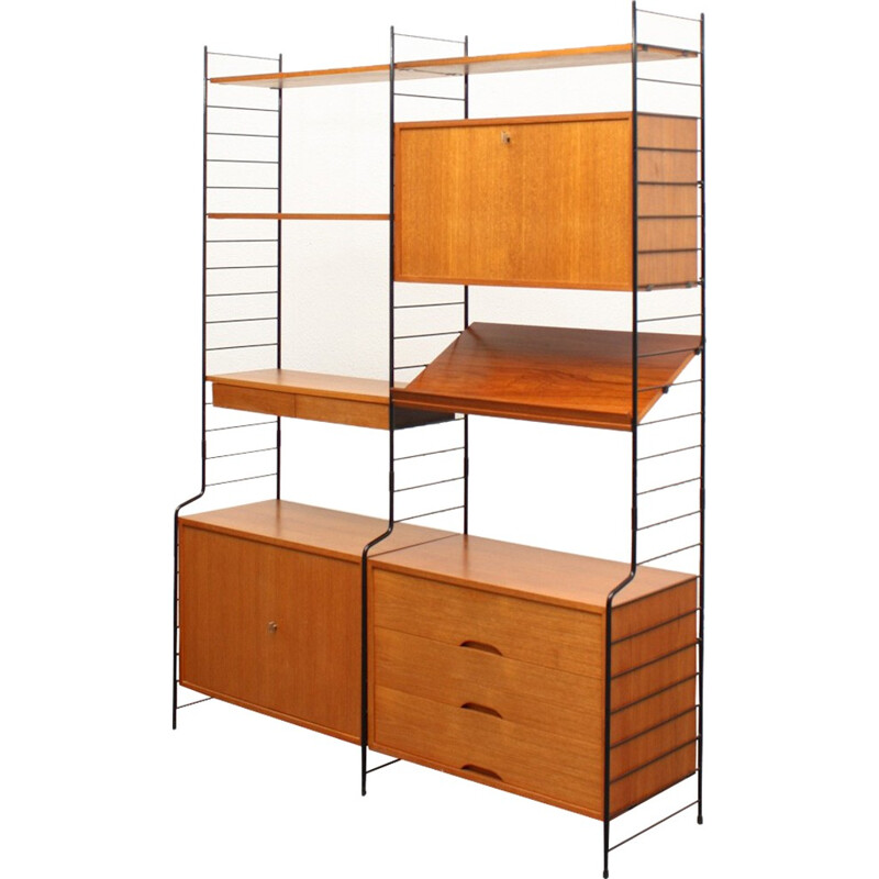 WHB teak shelving system with multiple compartments - 1960s