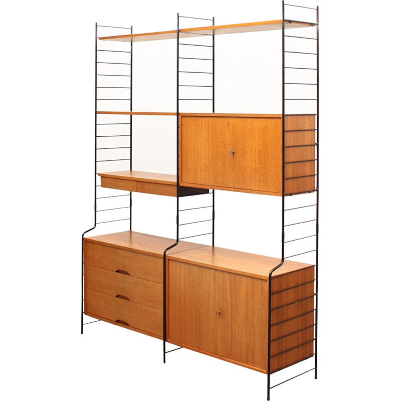 WHB teak shelving unit with three containers - 1960s