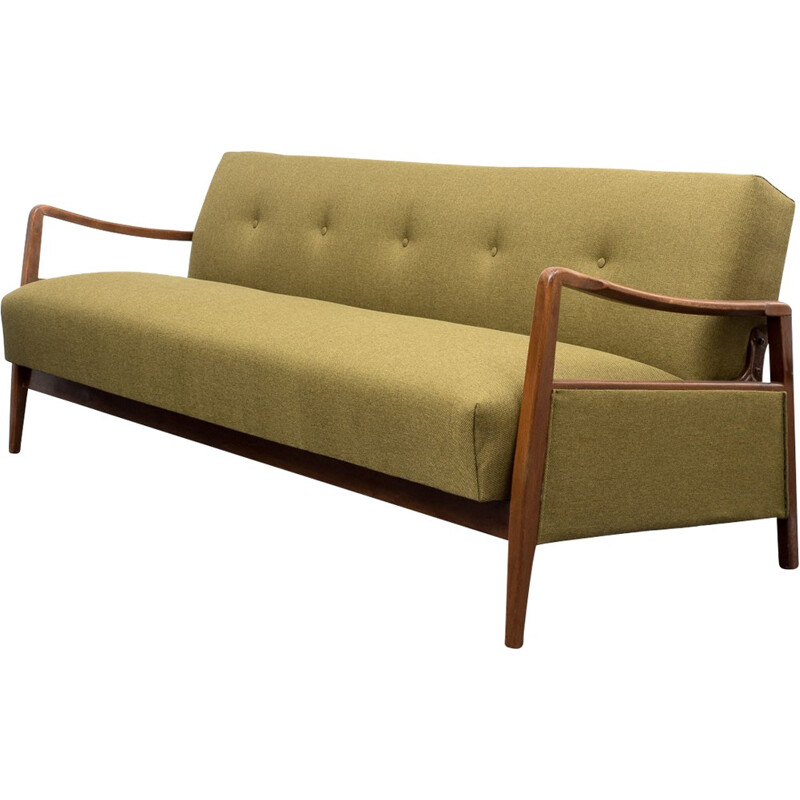 Green beechwood folding sofa - 1950s