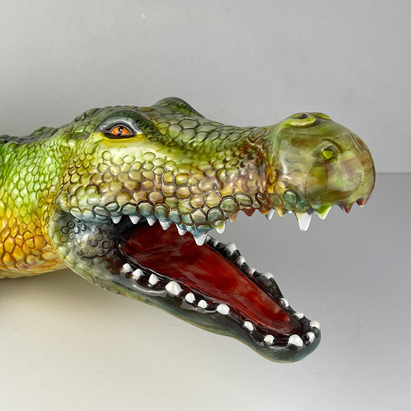 Vintage ceramic sculpture crocodile by Bassano, Italy 1980s